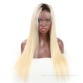 Lsy Factory Wholesale Platinum Blonde Dark Root Ombre Color Virgin Remy Human Hair Wig Full Lace Wigs